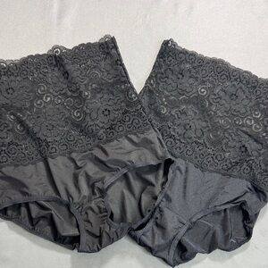 Eves Temptation Black High Waisted Lace Waist Brief Panties‎ Set of 2 Size Small